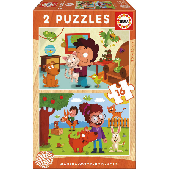 Puzzle 2 în 1, model animale de companie Educa 11167 
