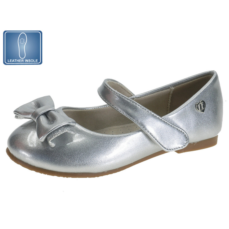 Pantofi Beppi pentru fete, culoare argintie, model de balerină cu fundiță și arici  111737