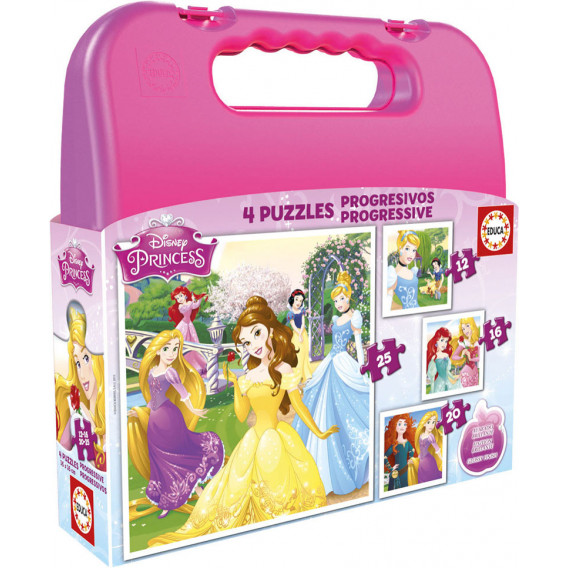 4 în 1 Puzzle pentru copii în servietă - Prințese Disney 11196 