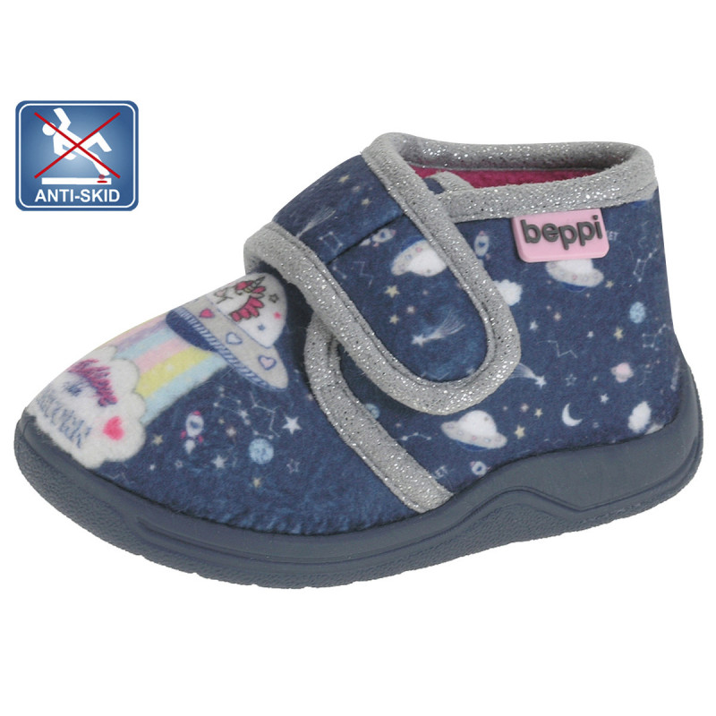 Pantofi de casă Beppi gri&albastru cu imprimeu delicat pentru fete  112008