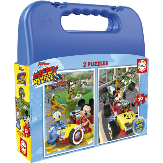 2 în 1 Puzzle pentru copii Mickey și prietenii Racers, într-o servietă Mickey Mouse 11202 