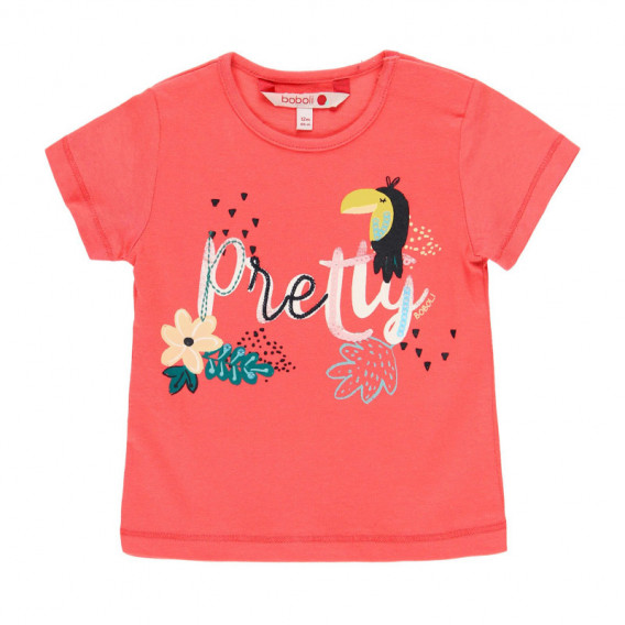 Tricou de bumbac pentru fetiță Boboli cu imprimeu, roz Boboli 112759 