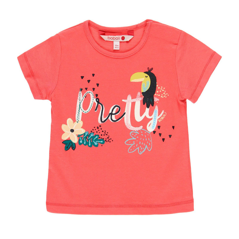 Tricou de bumbac pentru fetiță Boboli cu imprimeu, roz  112759