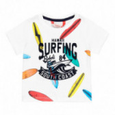 Tricou de bumbac Boboli pentru băieți cu imprimeu surf, alb Boboli 112843 