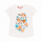 Tricou de bumbac Boboli cu imprimeu floral, alb, pentru fete Boboli 112867 