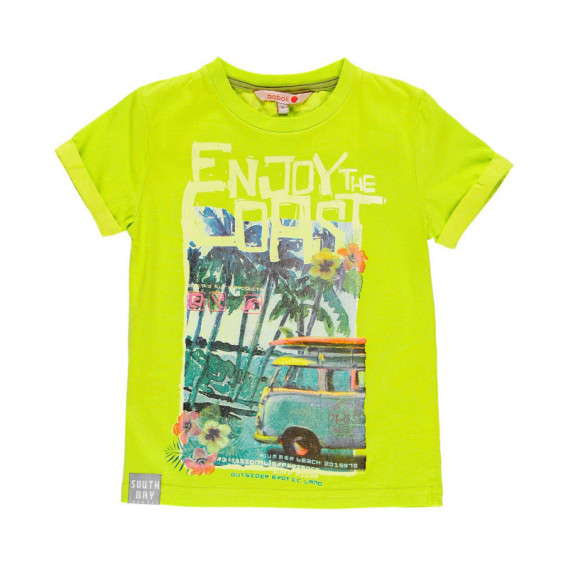 Tricou de bumbac Boboli cu imprimeu de surf, verde, pentru băieți Boboli 112973 
