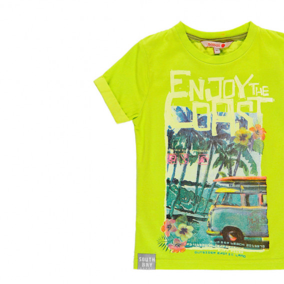 Tricou de bumbac Boboli cu imprimeu de surf, verde, pentru băieți Boboli 112975 3