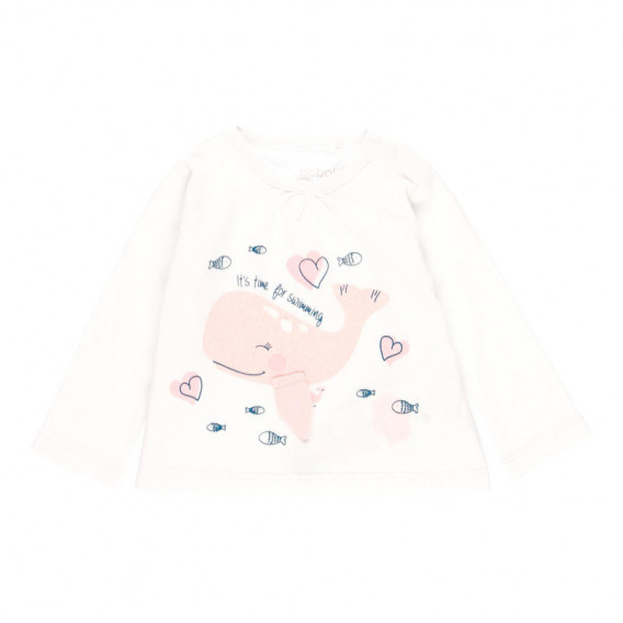 Bluză de bumbac pentru fetițe, albă cu imprimeu Boboli 113668 
