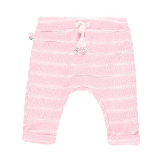 Pantaloni pentru copii din bumbac, roz cu dungi albe Boboli 113674 
