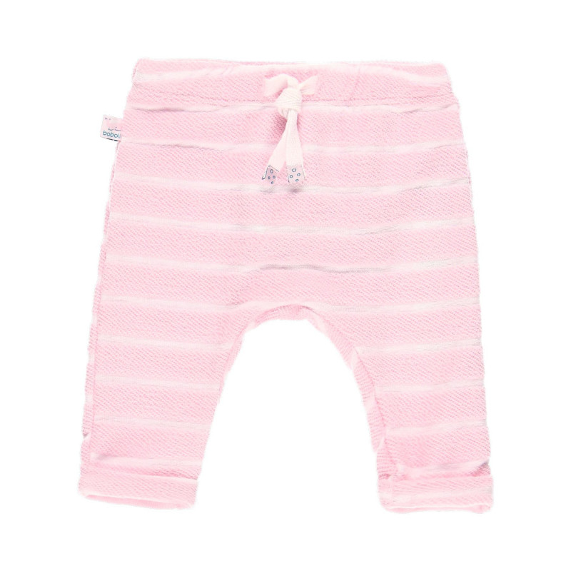 Pantaloni pentru copii din bumbac, roz cu dungi albe  113674