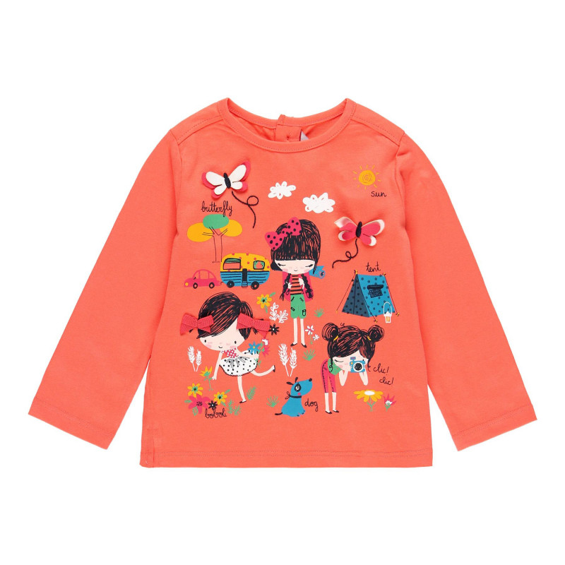Bluză de bumbac pentru fete cu aplic, portocaliu  113741