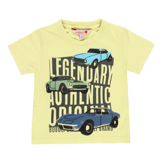 Tricou de bumbac pentru băieți cu imprimeu auto, galben Boboli 113818 