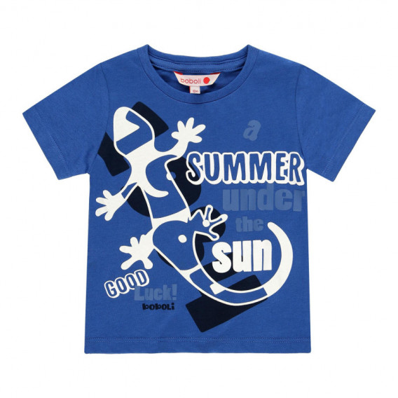 Tricou de bumbac pentru băieți cu imprimeu iguana, albastru Boboli 113840 