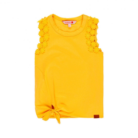 Tricou pentru fete cu aplicație florală, galben Boboli 113862 