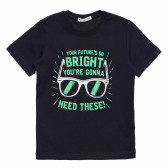 Tricou de bumbac pentru băieți etichetat „Bright”, negru Acar 114419 