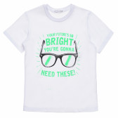 Tricou de bumbac pentru băieți etichetat „Bright”, alb Acar 114435 