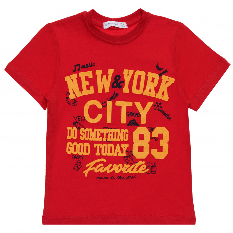 Tricou de bumbac pentru băieți cu imprimeu NYC, roșu  114801