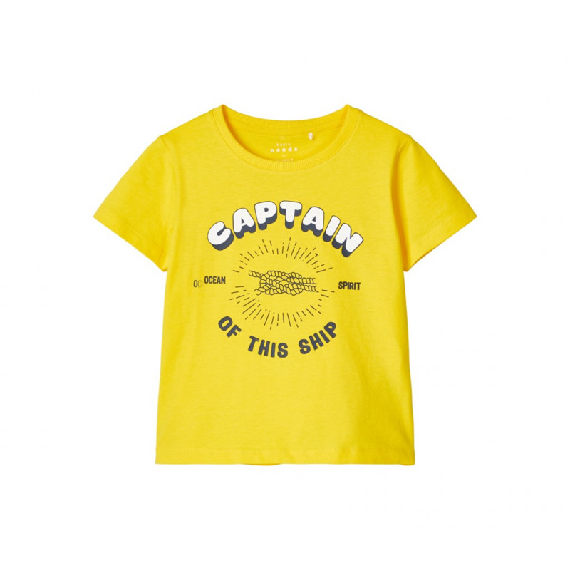 Tricou din bumbac organic, cu o inscripție pentru un galben de băiat  116406