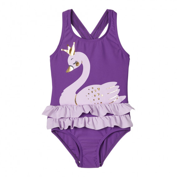 Costum de baie violet dintr-o bucată cu volănașe pentru fete  Name it 116421 