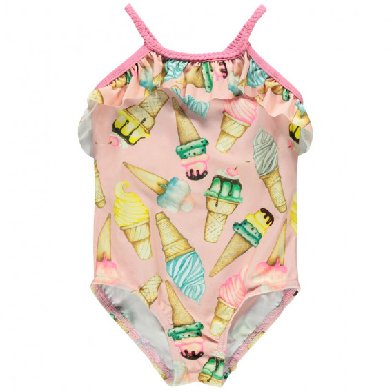 Costum de baie roz, cu imprimeu pentru fete Name it 116433 