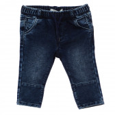 Pantaloni denim pentru copii, albaștri cu talie elastică și șnur Birba 117079 