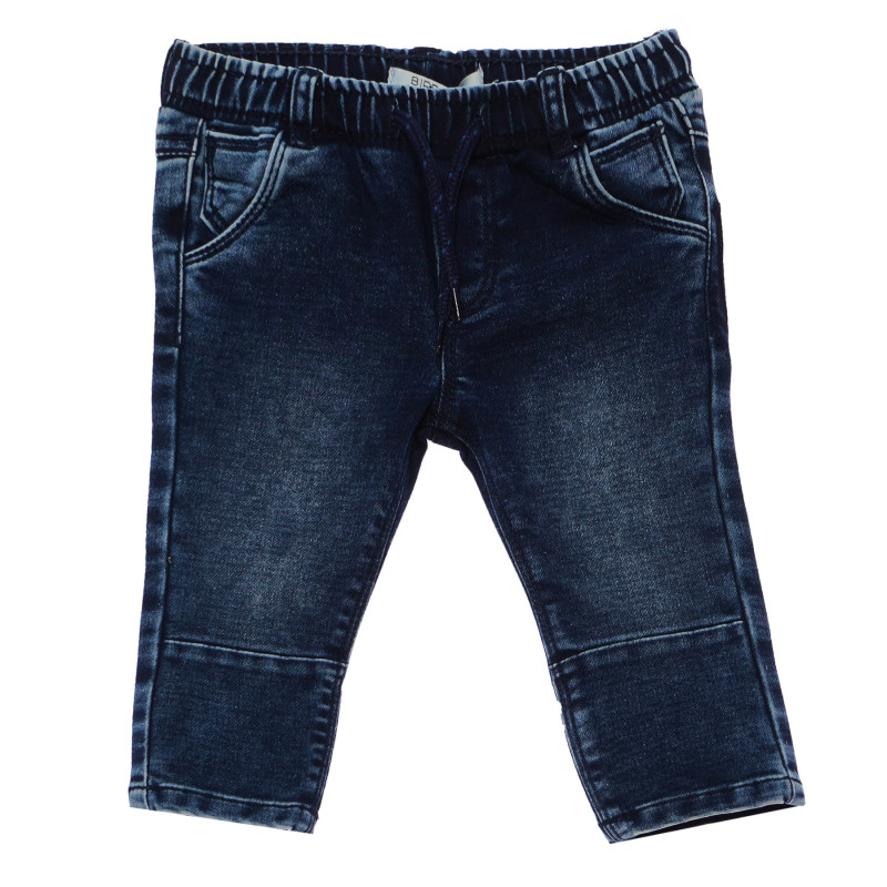 Pantaloni denim pentru copii, albaștri cu talie elastică și șnur  117079