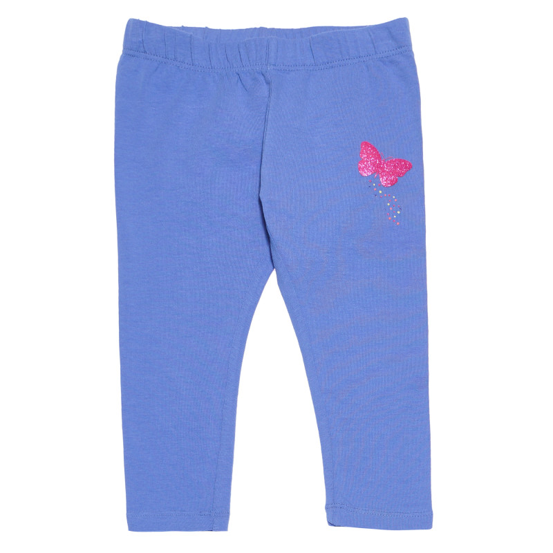 Colanți albaștri pentru bebeluși, cu fluture roz  117871