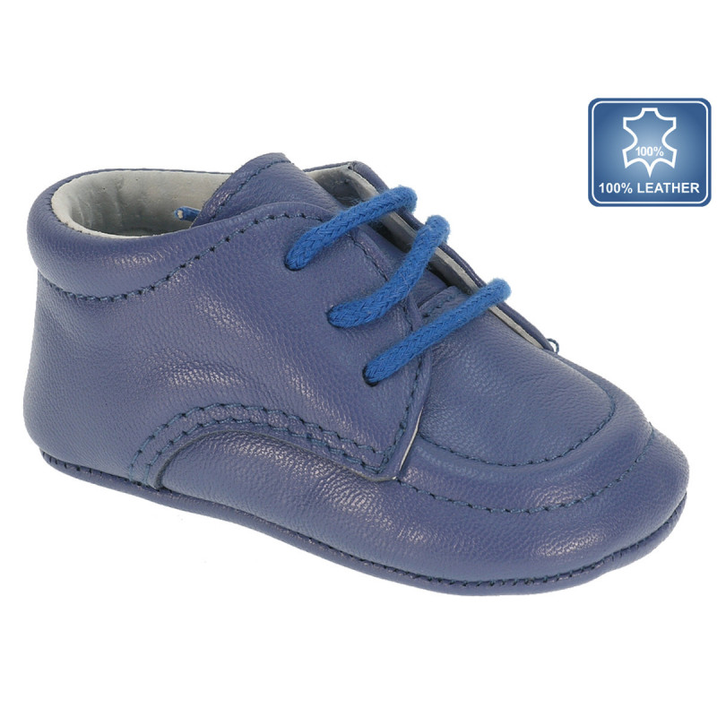 Papuci din piele pentru băieți, cu detalii cusute, albastru  12204