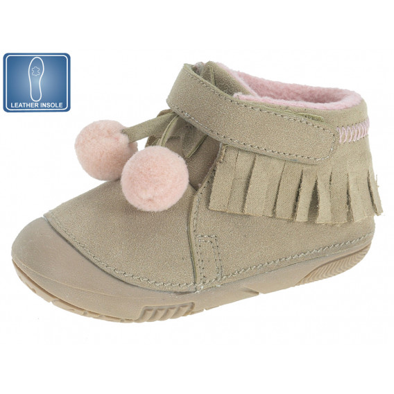 Pantofi pentru fetițe, bej cu pompoane roz Beppi 12215 