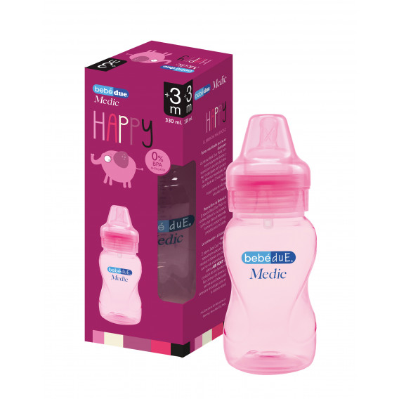 Sticlă pentru bebeluși, 330 ml, roz BebeDue 1228 
