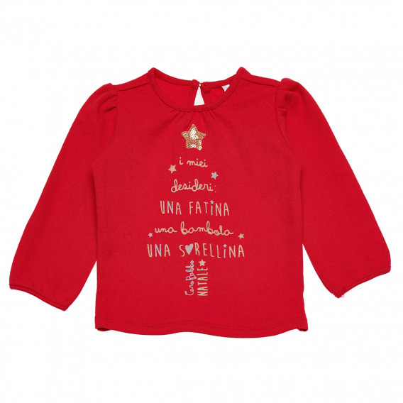 Bluză de bumbac cu mâneci pufoase pentru fete, roșie Idexe 123415 