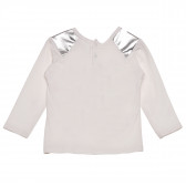 Bluză de bumbac cu imprimeu și aplice argintii pentru fete, albă Idexe 123424 2