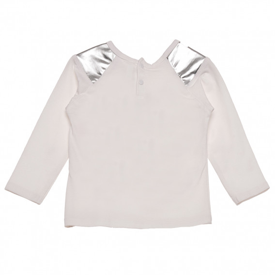 Bluză de bumbac cu imprimeu și aplice argintii pentru fete, albă Idexe 123424 2