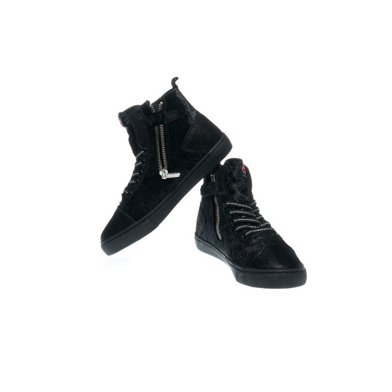 Pantofi sport pentru fete negre cu fermoar și șireturi  12383