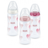 Sticlă de alimentare de 300 ml din polipropilenă roz cu suzeta M pentru copiii de 0-6 luni NUK 12790 