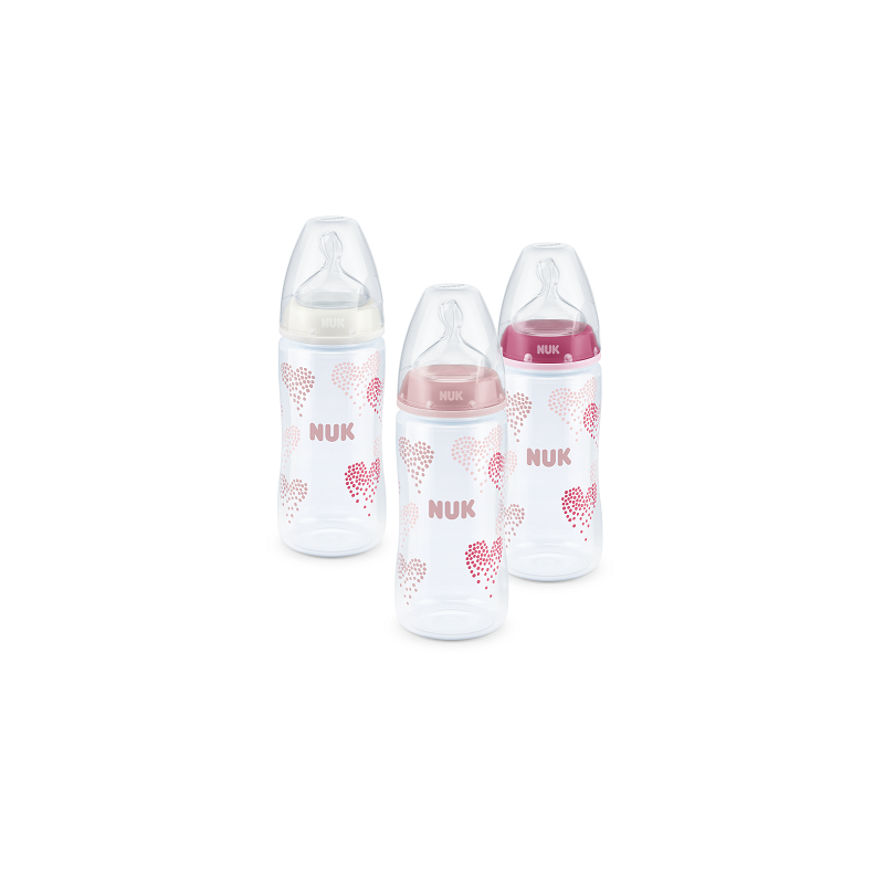 Sticlă de alimentare de 300 ml din polipropilenă roz cu suzeta M pentru copiii de 0-6 luni  12790