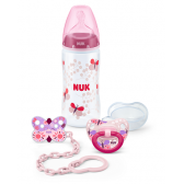 Sticlă de alimentare de 300 ml din polipropilenă în roz cu tetină M pentru copiii de 0-6 luni NUK 12791 