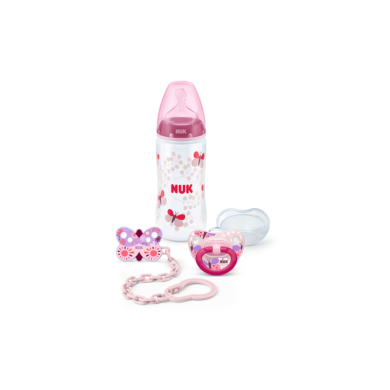 Sticlă de alimentare de 300 ml din polipropilenă în roz cu tetină M pentru copiii de 0-6 luni  12791