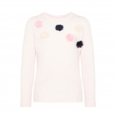 Bluză roz-pal, din bumbac organic, cu flori cusute, pentru fete  Name it 127973 