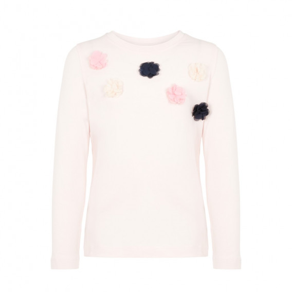 Bluză roz-pal, din bumbac organic, cu flori cusute, pentru fete  Name it 127973 