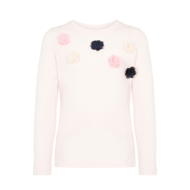 Bluză roz-pal, din bumbac organic, cu flori cusute, pentru fete   127973