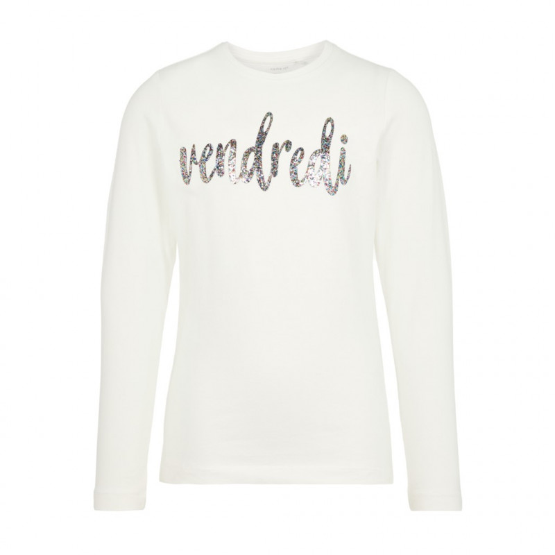 Bluză din bumbac organic, albă, cu inscripția Vendredi, pentru fete  127988