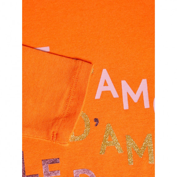 Bluză de bumbac organic, portocalie cu inscripție Folle d'amour, pentru fete Name it 127996 3