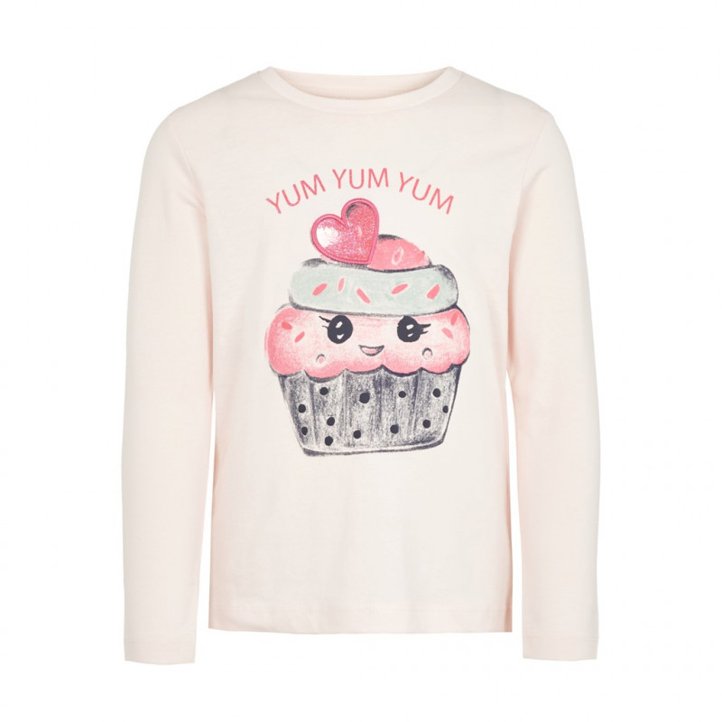 Bluza din bumbac organic, cu aplicație roz pal pentru fete  127997