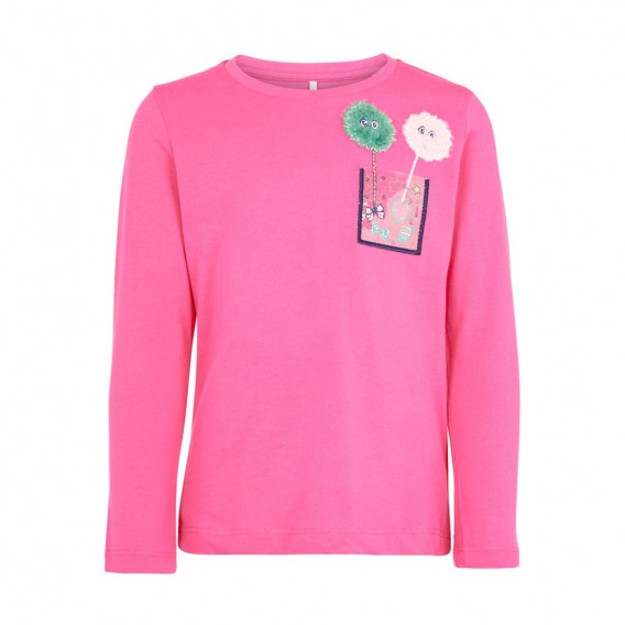 Bluza din bumbac organic cu aplicație roz pentru fete Name it 128003 