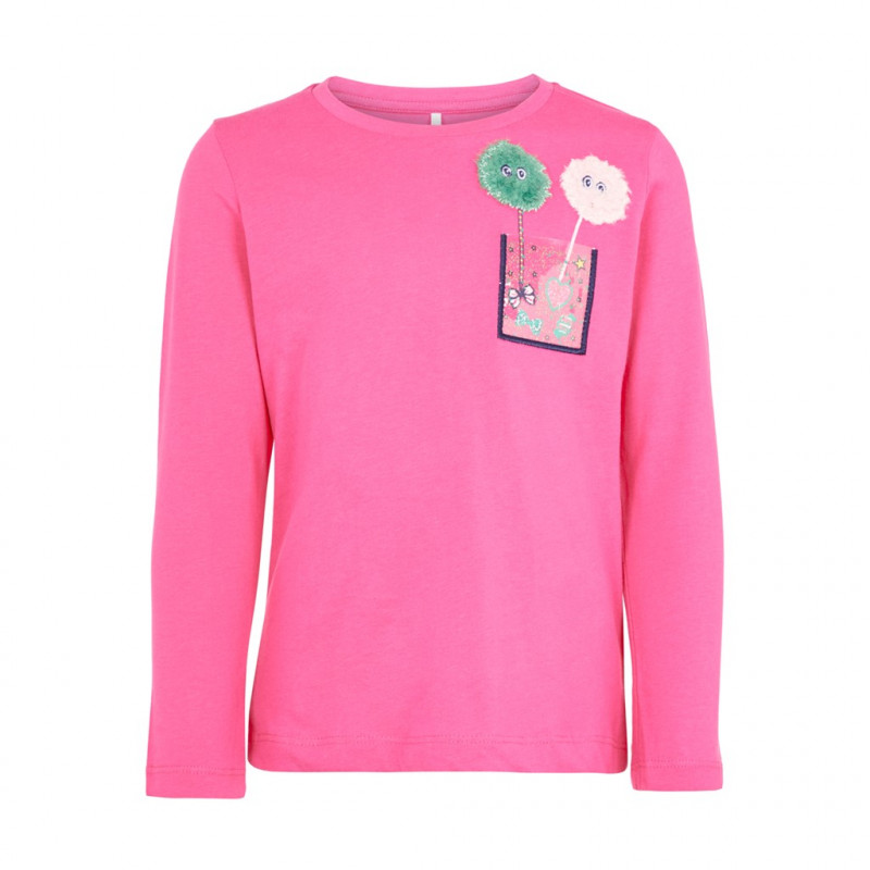 Bluza din bumbac organic cu aplicație roz pentru fete  128003