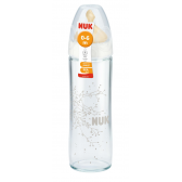Recipient de alimentare din sticlă, tetină de mărime M, 0-6 luni, 240 ml, culoare: alb NUK 12807 