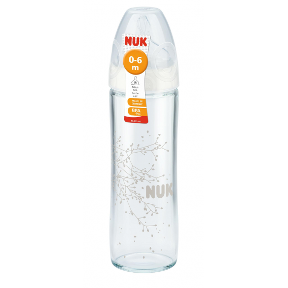 Sticlă pentru hrănire din sticlă, tetină de alimentare M, 0-6 luni, 240 ml, culoare: alb NUK 12808 