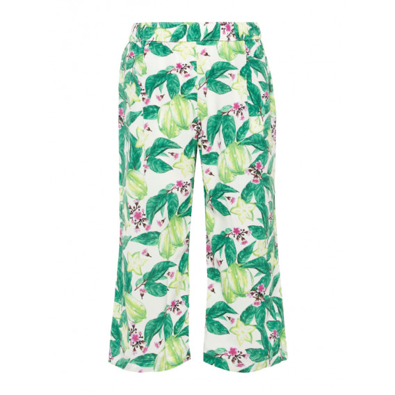 Pantaloni lungi cu imprimeu floral pentru fete, albi Name it 128886 
