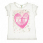 Tricou din bumbac alb cu mâneci scurte pentru fete Benetton 130447 